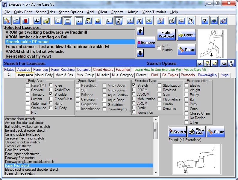 Exercise Pro Active Care Search Screen 2